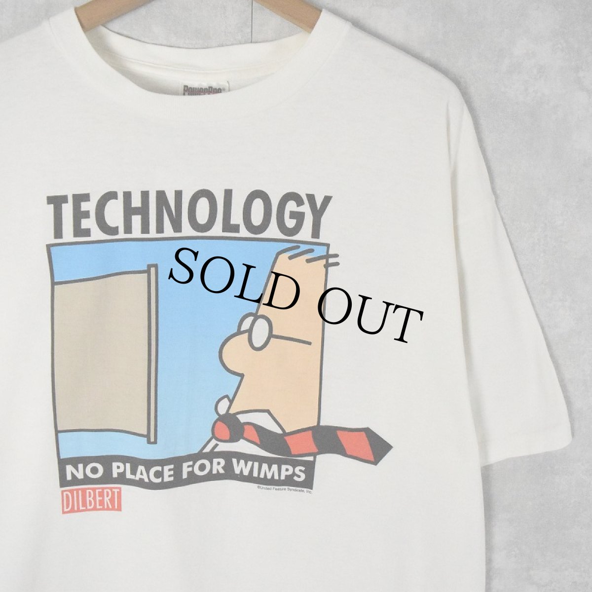 画像1: 90's DILBERT "TECHNOLOGY NO PLACE FOR WIMPS" イラストプリントTシャツ XL (1)