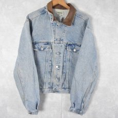 画像1: 90's GUESS レザー切り替え デニムジャケット XL (1)