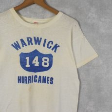 画像1: 50〜60's Southern "WARWICK HURRICANES" 染み込みプリントTシャツ M (1)