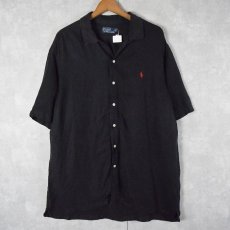 画像1: POLO Ralph Lauren ヘリンボーン織 リネン×シルク オープンカラーシャツ XL (1)