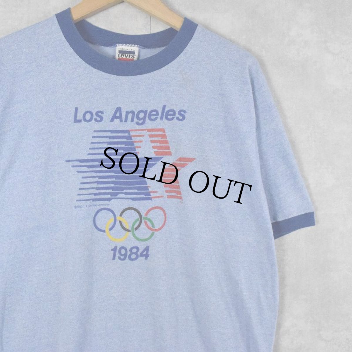 画像1: 80's Levi's USA製 "Los Angeles 1984" オリンピックロゴプリントリンガーTシャツ L (1)