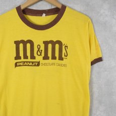 画像1: 80's m&m's USA製 チョコレートブランド ロゴプリントリンガーTシャツ L (1)