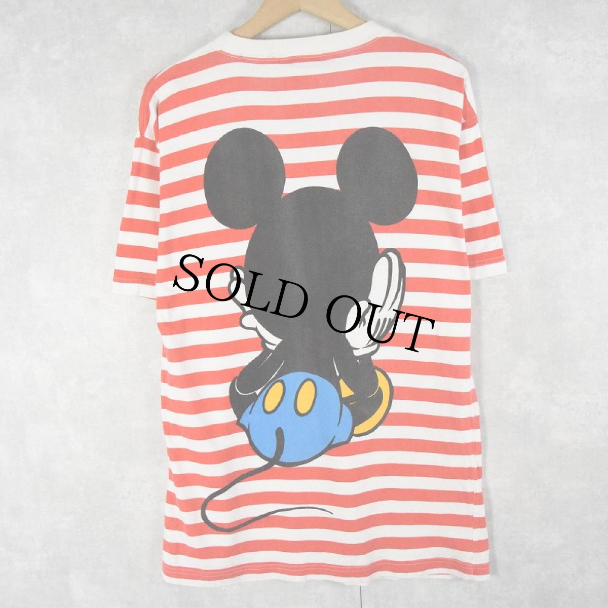画像2: 90's MICKEY&CO. ボーダー柄 青パンミッキー プリントTシャツ XL (2)