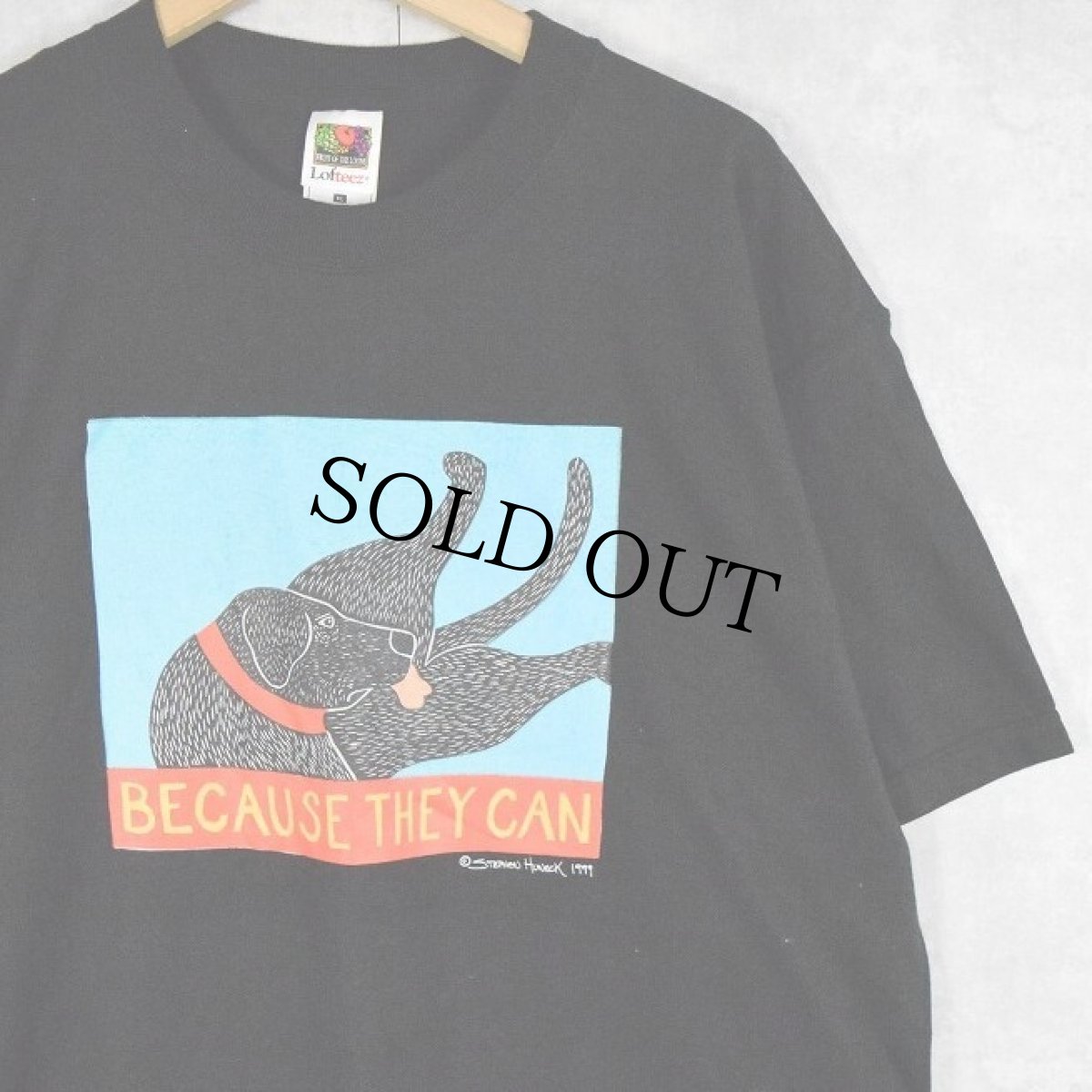 画像1: 90's Stephen Huneck "Because They Can" アートプリントTシャツ BLACK XL (1)