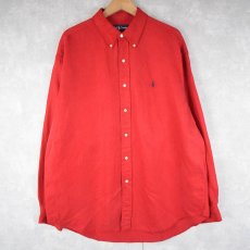 画像1: Ralph Lauren "BLAKE" シルク×リネン ロゴ刺繍ボタンダウンシャツ XL (1)