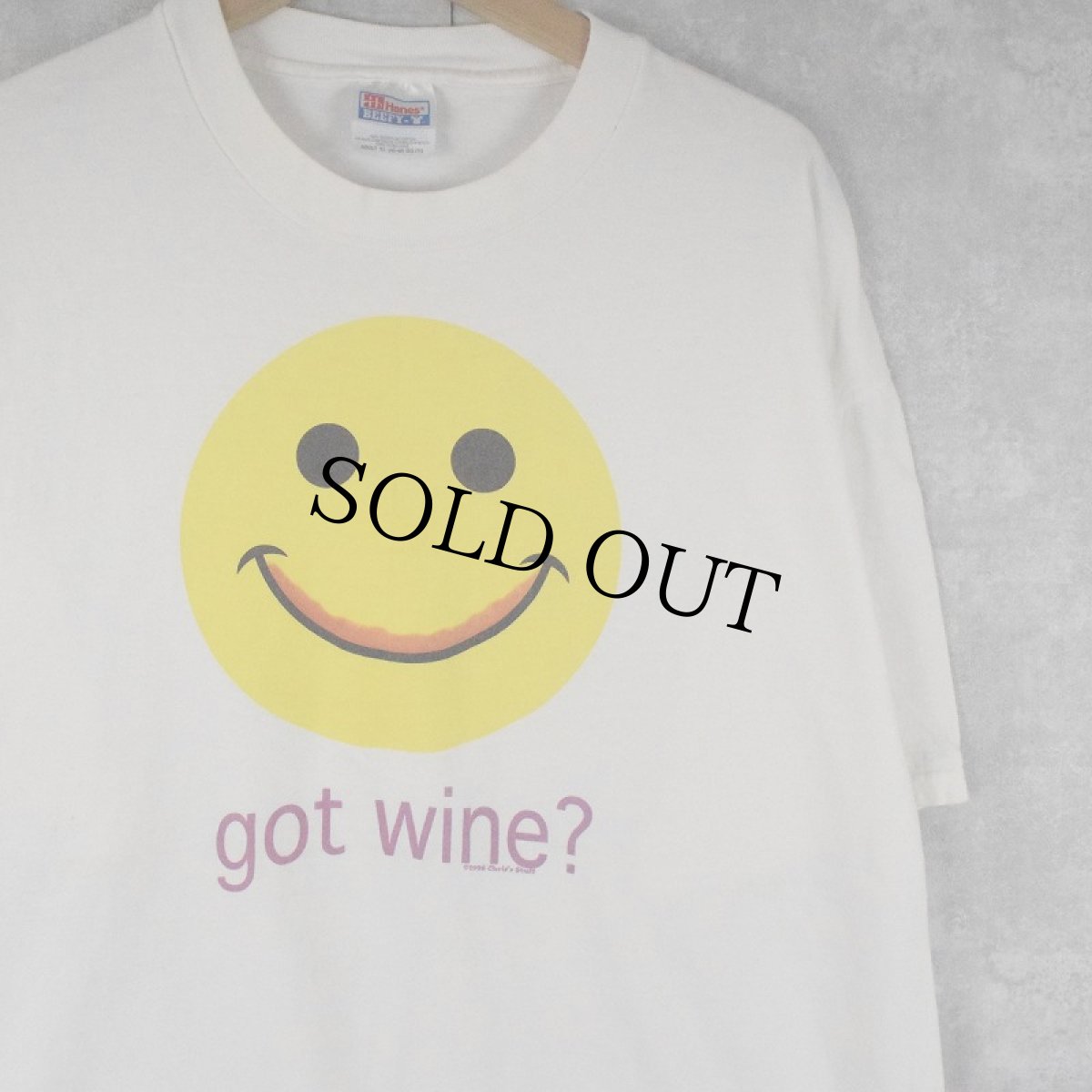 画像1: 90's Chris's Stuff "got wine?" スマイルプリント パロディTシャツ XL (1)