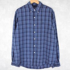 画像1: Ralph Lauren "CUSTOM FIT" チェック柄 シルク×リネン ボタンダウンシャツ L (1)