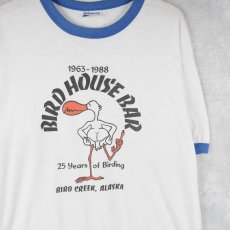 画像1: 80's BIRD HOUSE BAR" USA製 イラストプリントリンガーTシャツ XL (1)
