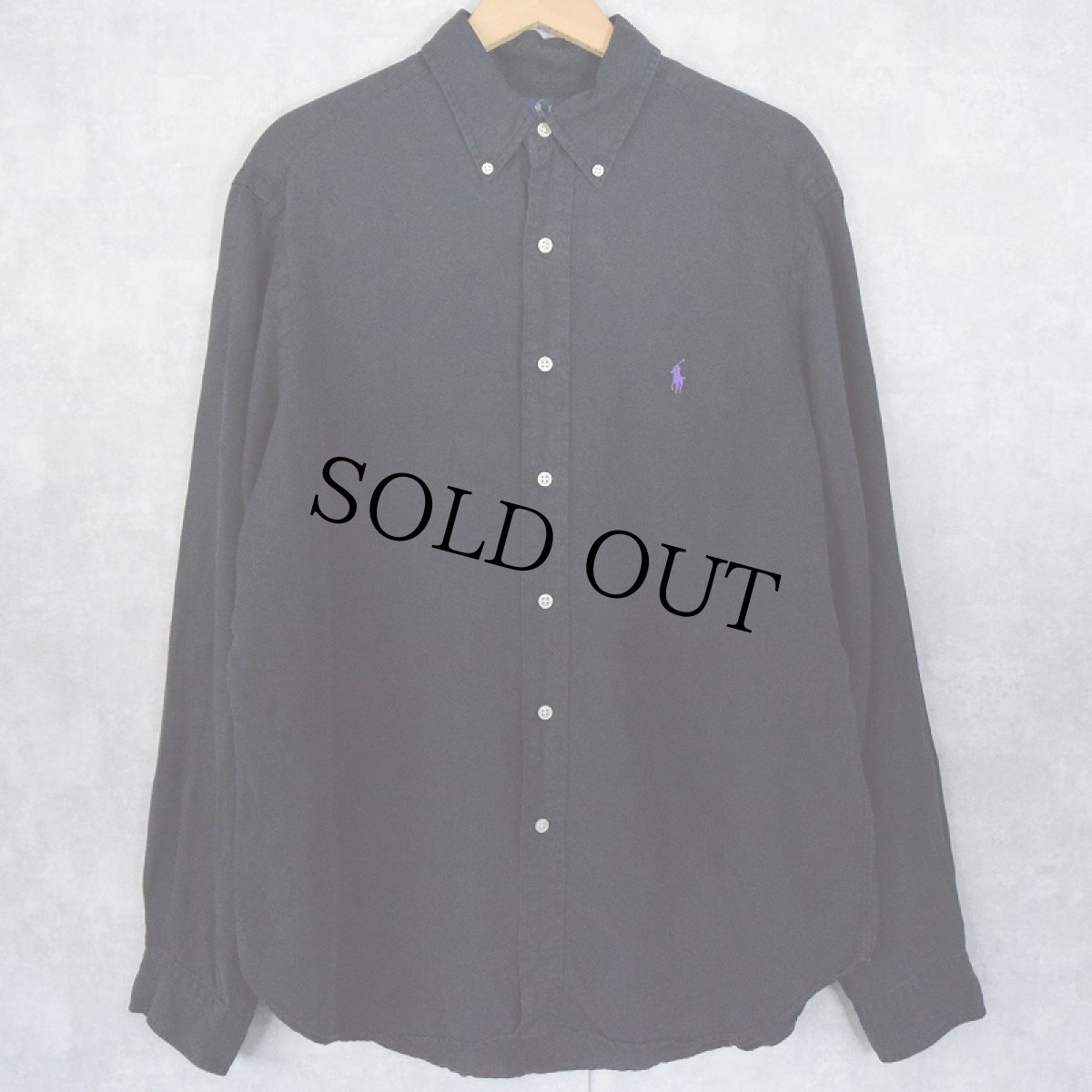 画像1: POLO Ralph Lauren リネン×シルク ボタンダウンシャツ BLACK L (1)