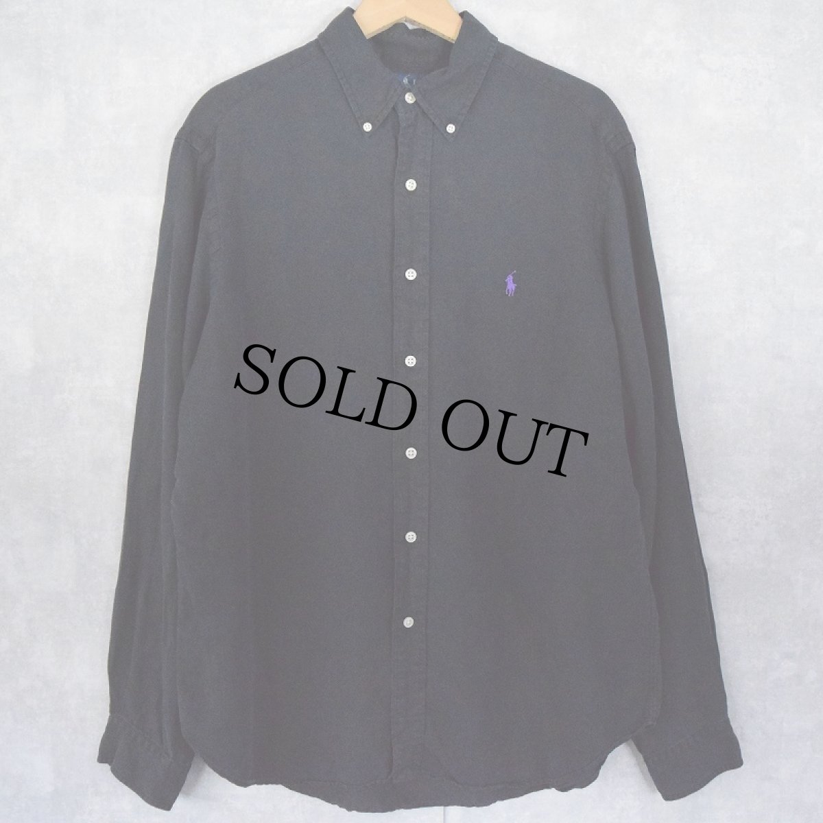 画像1: POLO Ralph Lauren リネン×シルク ボタンダウンシャツ BLACK L (1)