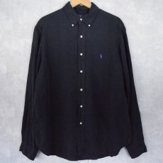 画像1: POLO Ralph Lauren リネン×シルク ボタンダウンシャツ BLACK L (1)