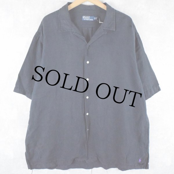 ラルフ　ブラック　リネン　シルク　2XL オーバー　古着　オープンカラー　開襟 ラルフ ブラック リネン シルク 2XL オーバー 古着 オープン