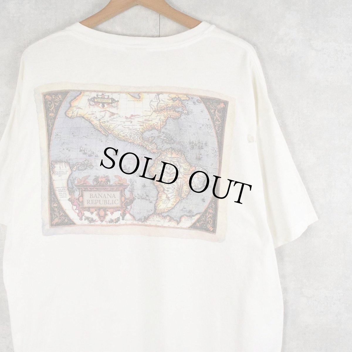 画像1: 90's BANANA REPUBLIC USA製 地図プリント ポケットTシャツ L (1)