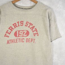 画像1: 50's〜 "FERRIS STATE ATHLETIC DEPT." カットオフ 染み込みプリント フットボールTシャツ (1)