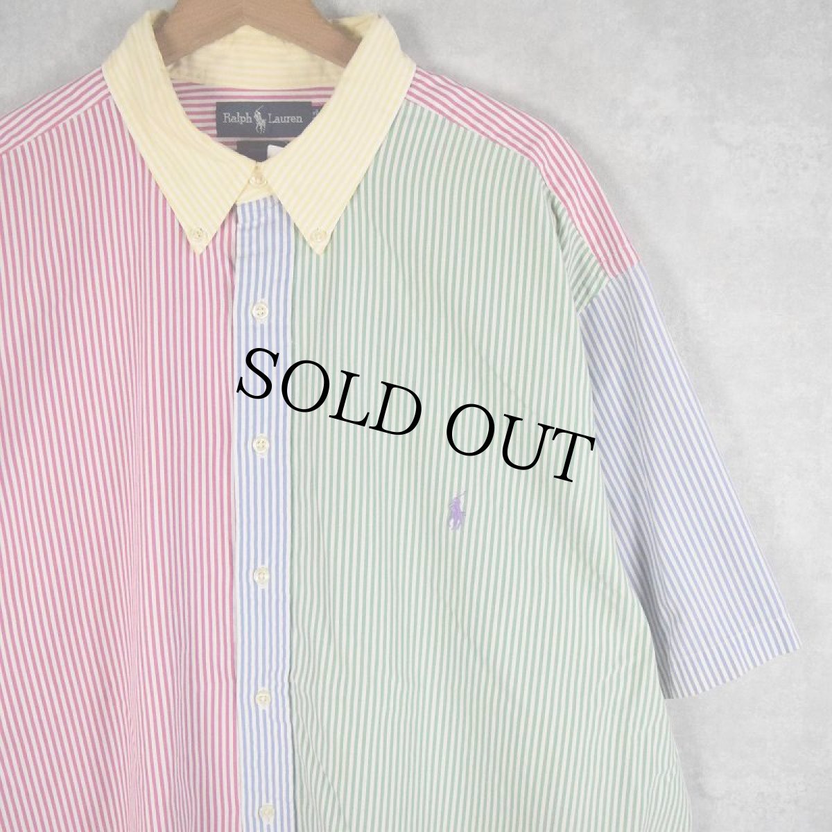 画像2: Ralph Lauren ストライプ柄 クレイジーパターン コットンボタンダウンシャツ 2X (2)