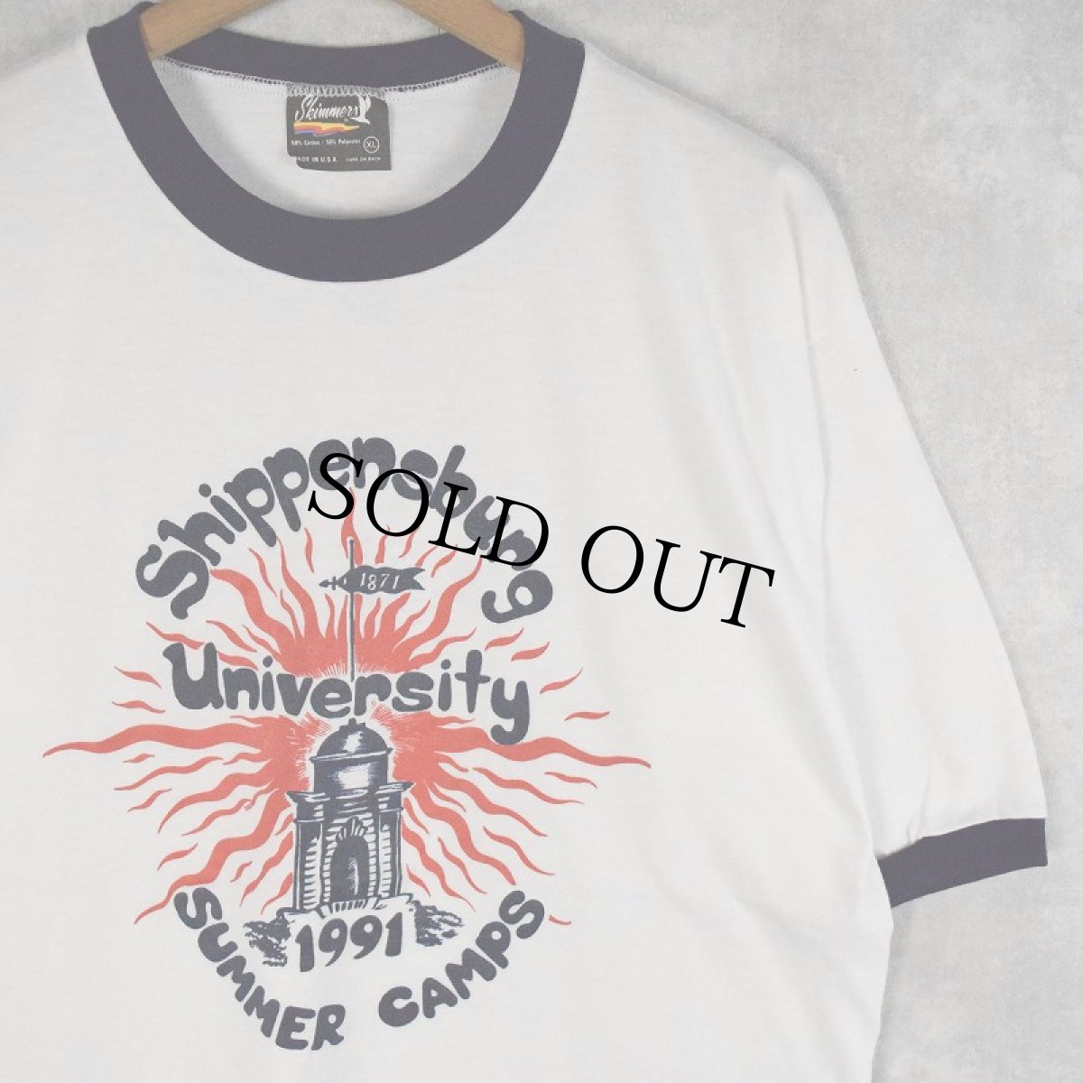 画像1: 90's "Shippensburg University" USA製 プリントリンガーTシャツ XL (1)