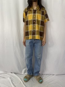 画像2: 70's チェック柄 オープンカラーシャツ L (2)