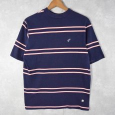 画像1: 【SALE】 70's Golden Breed USA製 マルチボーダー柄 ロゴ刺繍Tシャツ M (1)