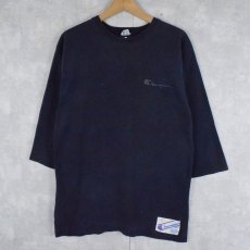 画像1: 80's Champion USA製 トリコタグ ロゴプリント フットボールTシャツ NAVY L (1)