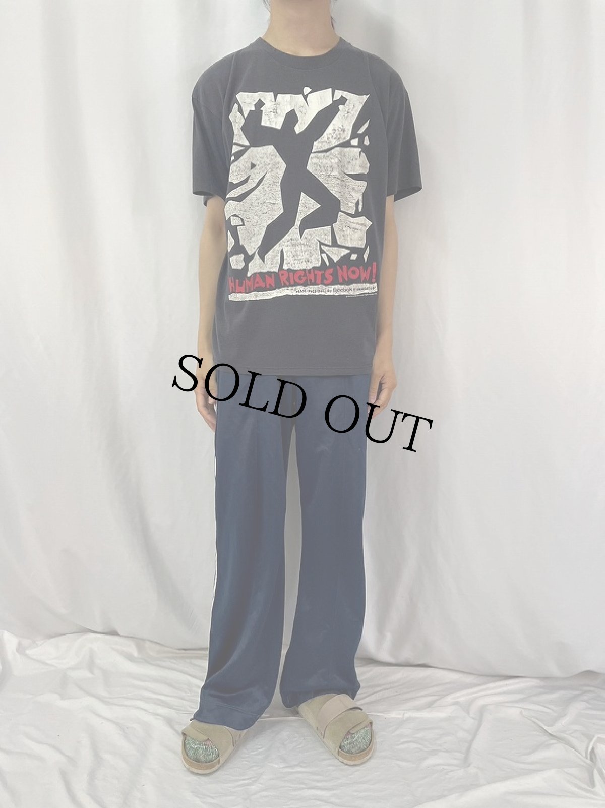 画像2: 80's Reebok "HUMAN RIGHTS NOW!" イラストプリントTシャツ BLACK (2)
