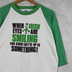画像1: 80's "WHEN IRISH EYES ARE SMILING" USA製 ラグランTシャツ L (1)