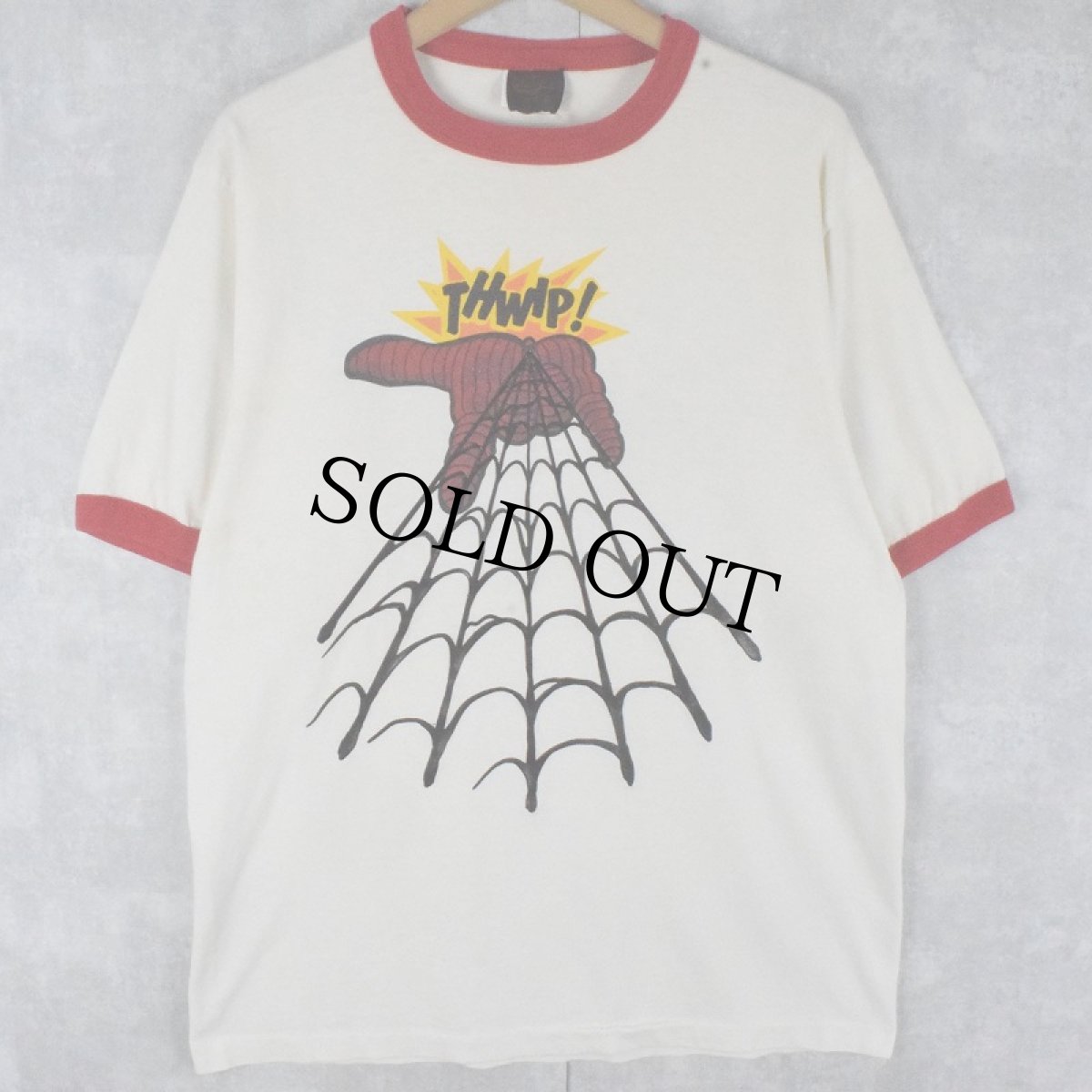 画像1: 90's USA製 "THWIP!" プリントリンガーTシャツ L (1)