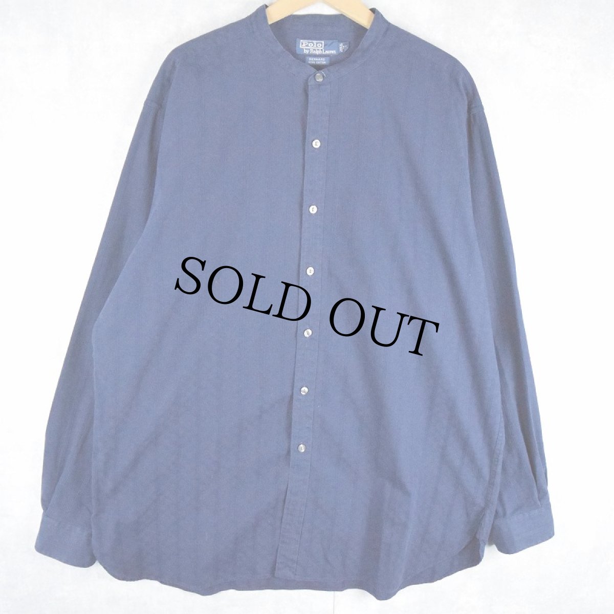 画像1: POLO Ralph Lauren "BERNARD" ストライプ柄 コットンバンドカラーシャツ XL NAVY (1)