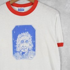 画像1: 80's Albert Einstein USA製 イラストプリントリンガーTシャツ M (1)