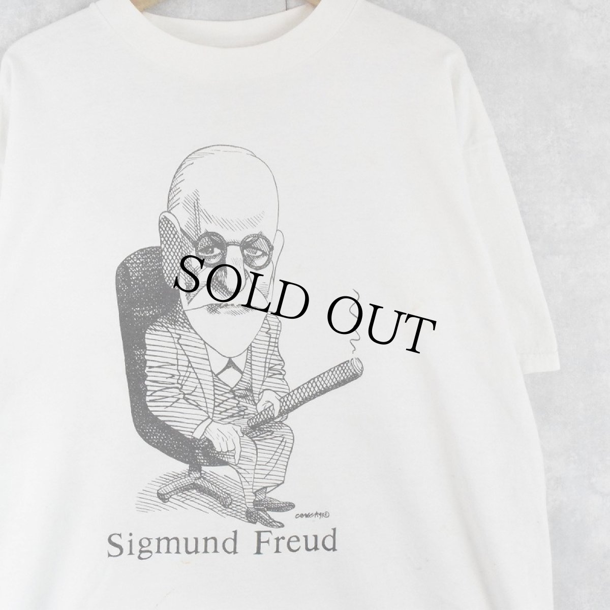 画像1: 90's LARGELY LITERARY "Sigmund Freud" 心理学者イラストTシャツ XL (1)