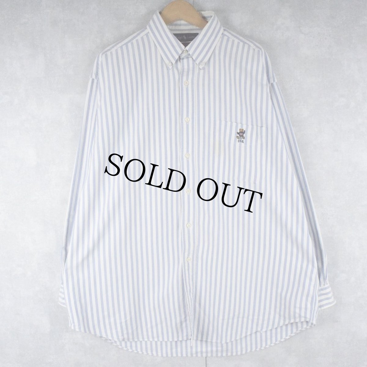 画像1: Ralph Lauren "BIG SHIRT" ポロベア刺繍 ストライプ柄 コットンボタンダウンシャツ L (1)