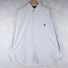 画像1: Ralph Lauren "BIG SHIRT" ポロベア刺繍 ストライプ柄 コットンボタンダウンシャツ L (1)