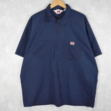 画像1: 70's BEN DAVIS USA製 ハーフジップ ワークシャツ XL NAVY (1)