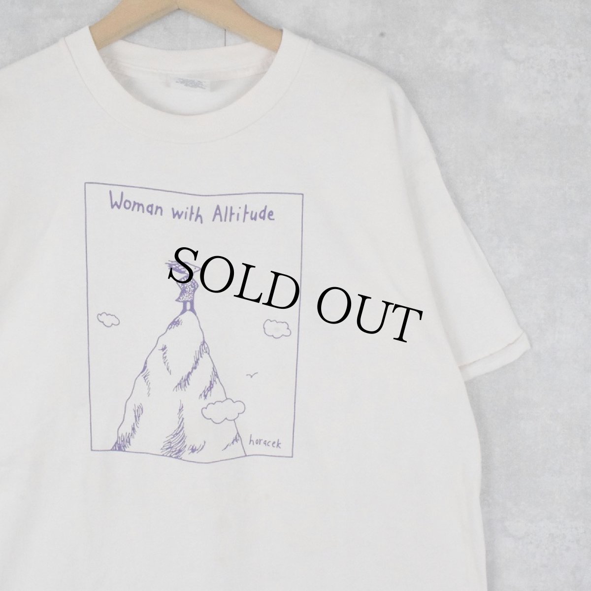 画像1: 90's Judy Horacek USA製 "Woman with Altitude" イラストプリントTシャツ L (1)