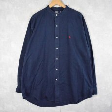 画像1: 90's〜 POLO Ralph Lauren "POSTBOY" バンドカラーコットンシャツ NAVY L (1)