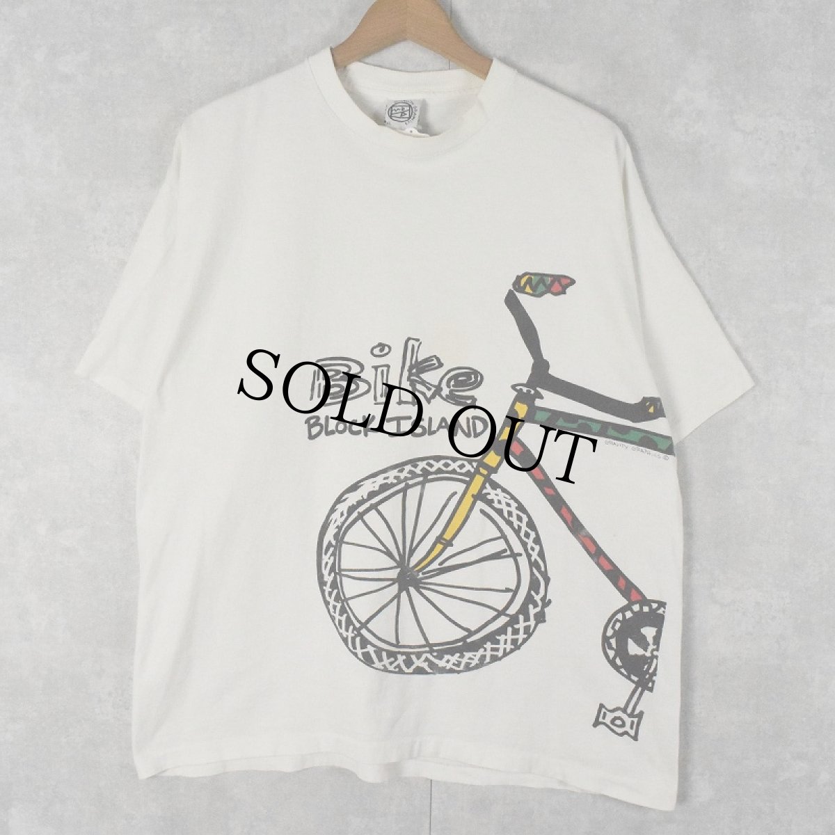 画像1: 90's GRAVITY GRAPHICS USA製 "Bike BLOCK ISLAND" 自転車プリントTシャツ XL (1)
