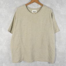 画像1: FLAX ボーダー柄 リネンTシャツ L (1)
