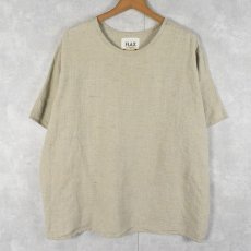 画像1: FLAX ボーダー柄 リネンTシャツ L (1)