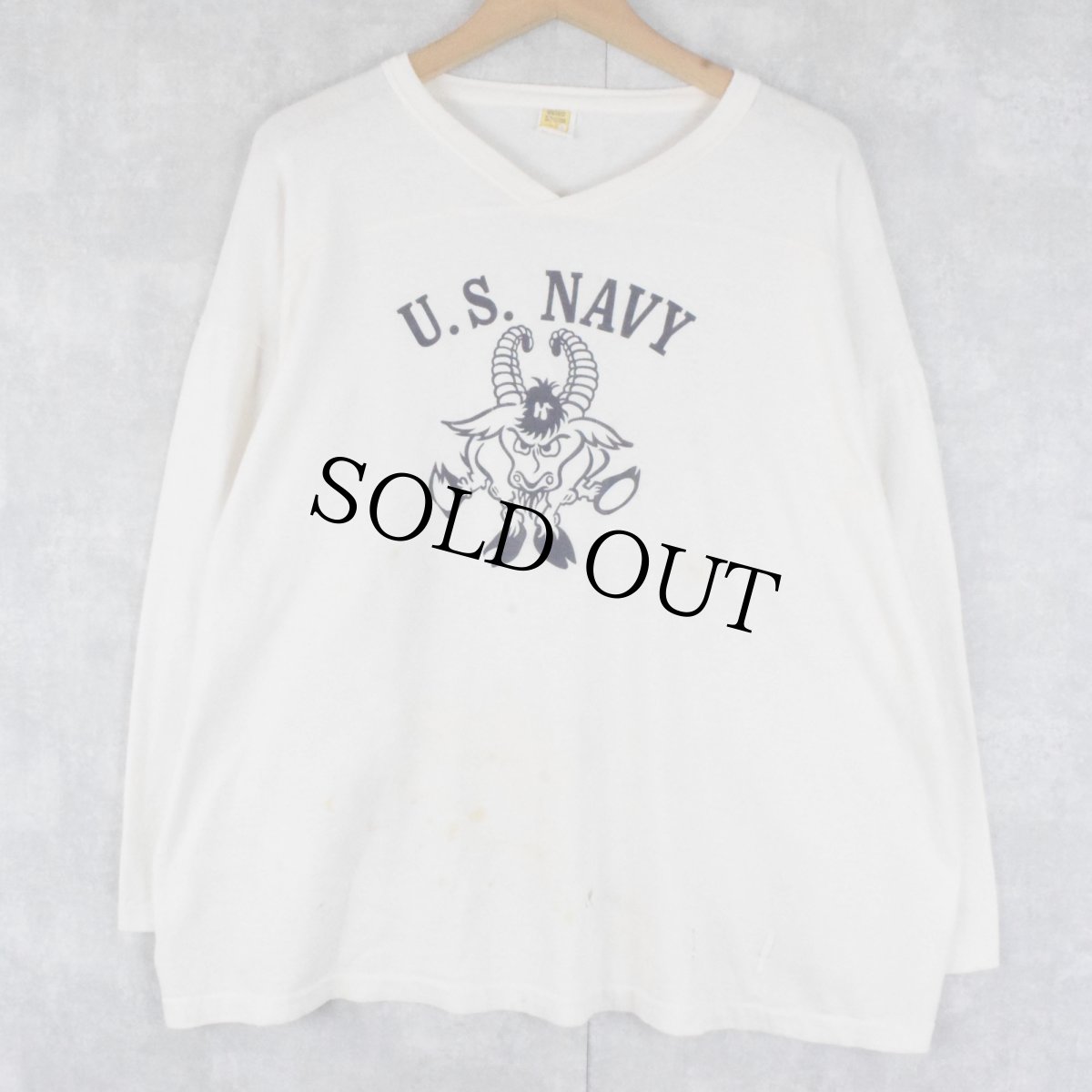 画像2: 70〜80's Velva Sheen USA製 "U.S.NAVY" プリントフットボールロンT XL (2)