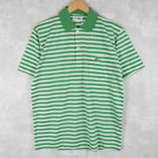 画像1: 70's CHEMISE LACOSTE FRANCE製 ロゴ刺繍 ボーダー柄 ポロシャツ M (1)