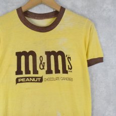 画像1: 80's m&m's USA製 チョコレートブランド ロゴプリントリンガーTシャツ (1)