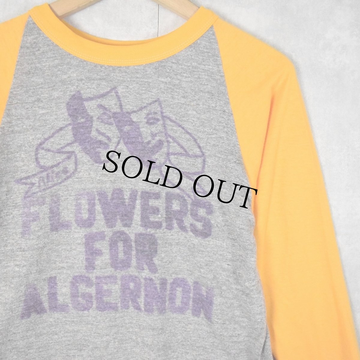 画像1: 80's USA製 "FLOWERS FOR ALGERNON" ツーフェイスプリントラグランTシャツ M (1)