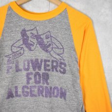 画像1: 80's USA製 "FLOWERS FOR ALGERNON" ツーフェイスプリントラグランTシャツ M (1)