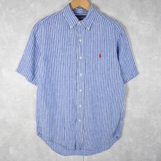 画像1: POLO Ralph Lauren "CLASSIC FIT " ストライプ柄 ボタンダウンリネンシャツS (1)