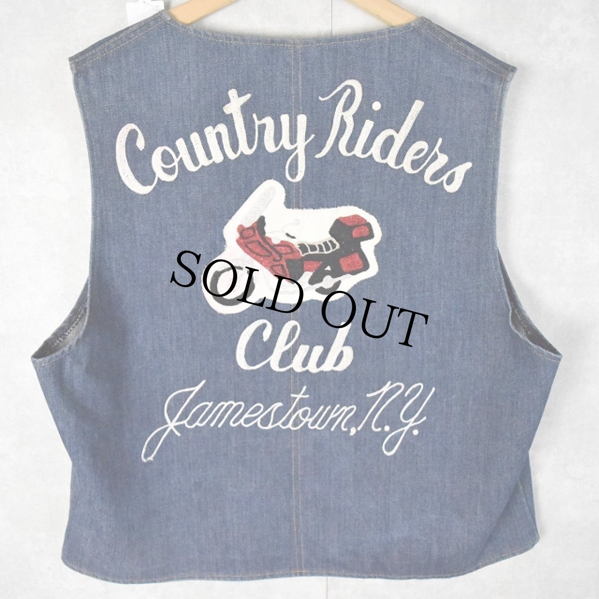 画像1: 70〜80's STOREBRAND "Country Riders Club" バイク チェーン刺繍 デニムベスト XL (1)