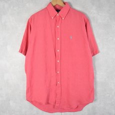 画像1: POLO Ralph Lauren "CLASSIC FIT" ロゴ刺繍 リネンボタンダウンシャツ M (1)