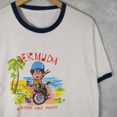 画像1: 70〜80's "BERMUDA MOTOR BIKE RIDER" 染み込みプリントリンガーTシャツ (1)