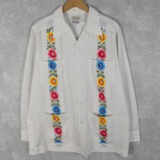 画像1: 花柄刺繍デザイン キューバシャツ (1)