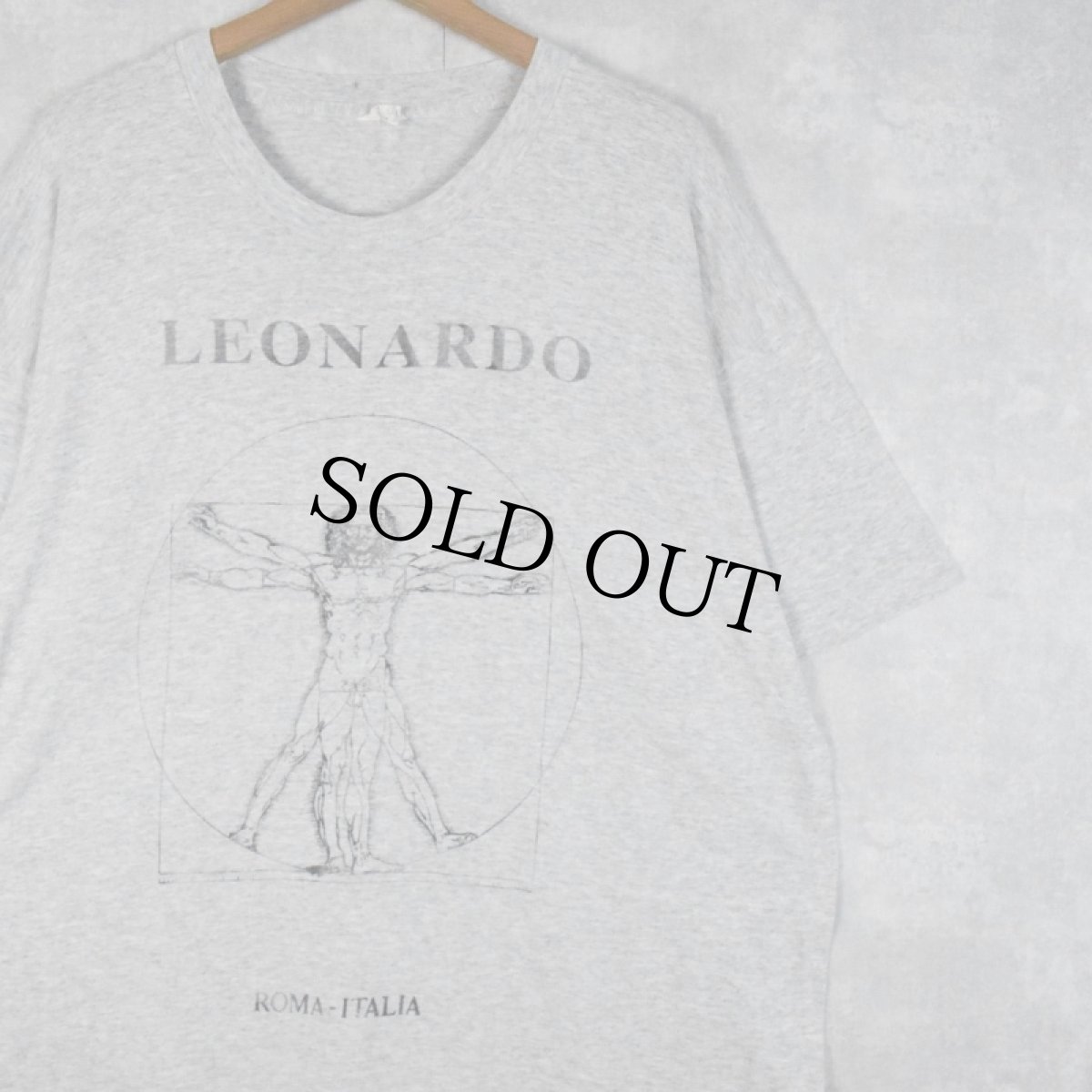 画像1: 90's LEONARD DE VINCI ウィトルウィウス的人体図 アートプリントTシャツ XL (1)