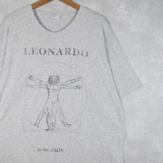 画像1: 90's LEONARD DE VINCI ウィトルウィウス的人体図 アートプリントTシャツ XL (1)