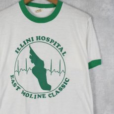 画像1: 80's USA製 "ILLINI HOSPITAL EAST MOLINE CLASSIC" ウイングフット プリントリンガーTシャツ M (1)